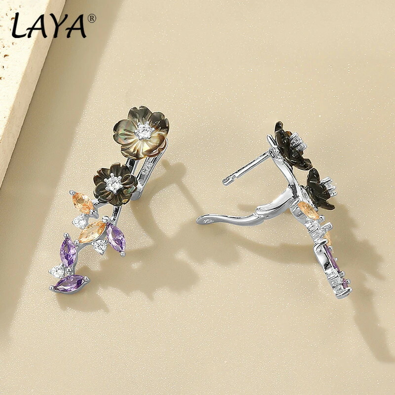 【クーポン利用で14820円】 ピアス 黒 ブラック 花 フラワー ジルコニア シルバー ドロップ リング レディース シャイニング カラフル ジルコン 100% 925 スターリング 婚約 ロマンチック トレンド ジュエリー｜FineJewelrys
