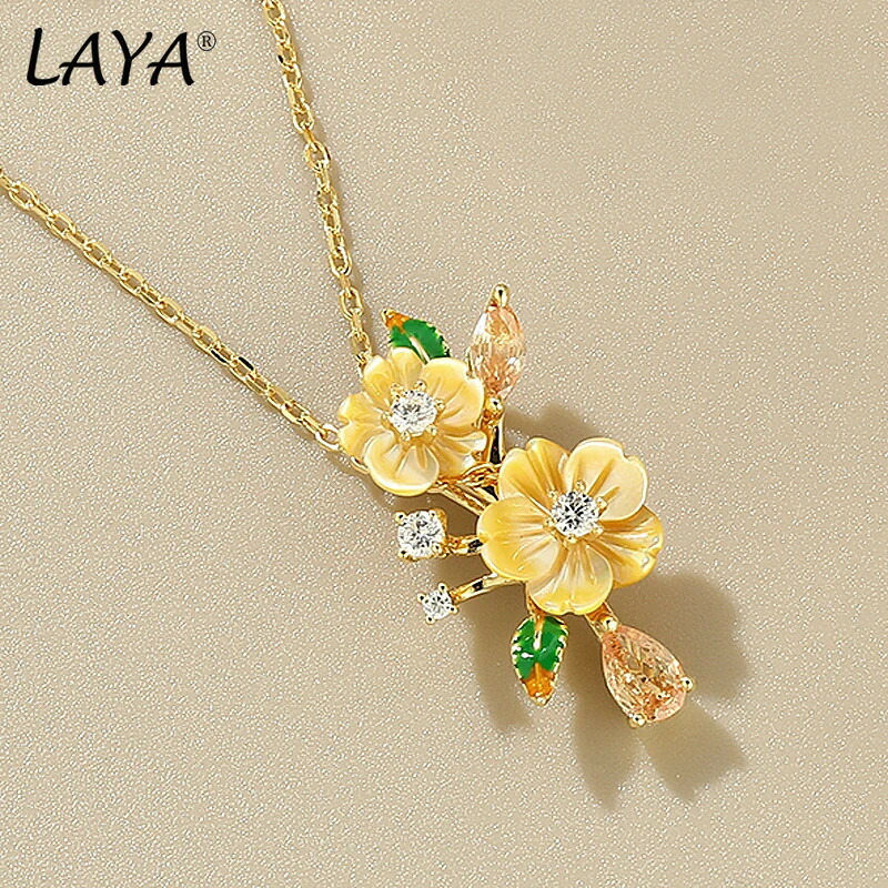 【送料無料】 】 ネックレス 黄 イエロー 花 フラワー ジルコニア シルバー シェル リング レディース 貝殻 シャイニング カラフル ジルコン ハンドメイド エナメル 925 スターリング ファッション ファイン ジュエリー