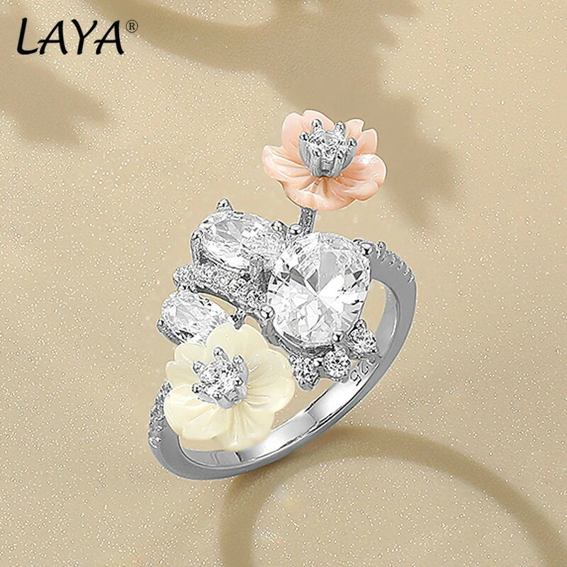 【クーポン利用で9810円】 指輪 リング 白 ホワイト 花 フラワー ジルコニア シルバー ピンク シェル レディース 100% 925 スターリング 貝殻 シャイニング ジルコン 指 フィンガー デザイナー 絶妙 ファッション ジュエリー｜FineJewelrys