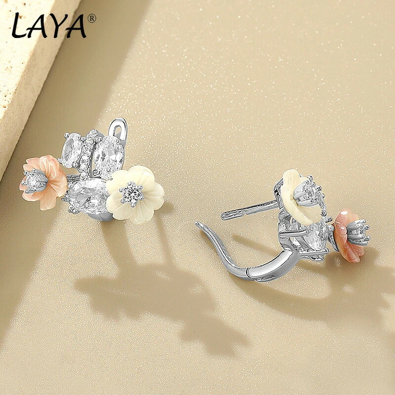 【送料無料】 】 ピアス 白 ホワイト 花 フラワー ジルコニア シルバー ピンク リング レディース ファッション シャイニング ジルコン 925 スターリング シック 気質 ファイン ジュエリー
