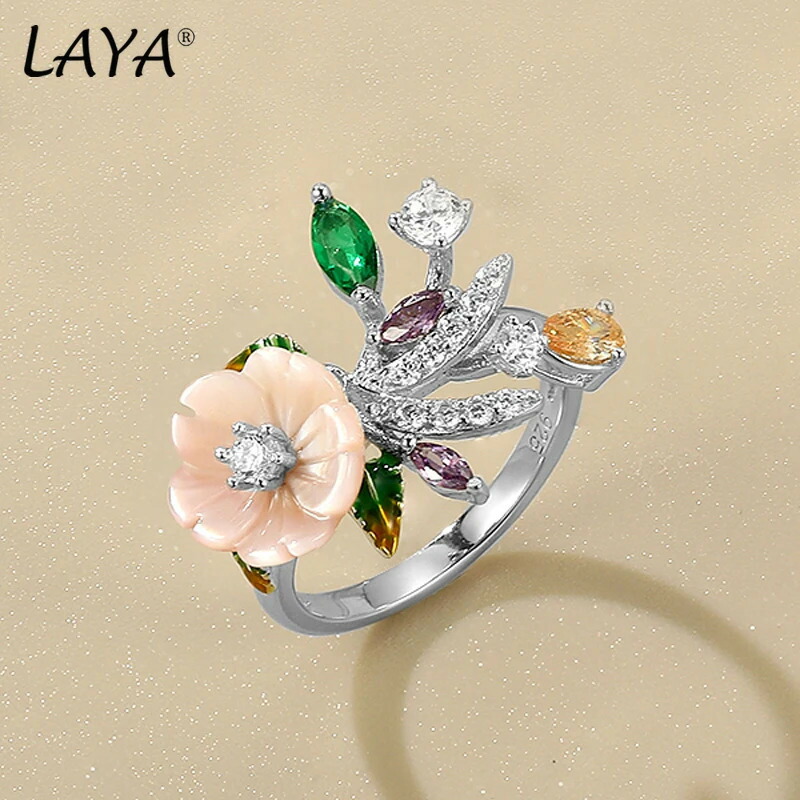 【送料無料】 】 指輪 リング 白 ホワイト 花 フラワー ジルコニア シルバー ピンク シェル レディース 貝殻 シャンパン ジルコン 100% 925 スターリング 指 フィンガー 結婚式 ウェディング パーティ 贅沢 ファイン ジュエリー