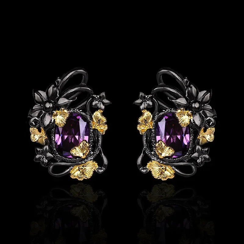 【送料無料】 】 ピアス 指輪 リング 花 フラワー シルバー プラント レトロ 植物 レディース ライト 贅沢 925 アメジスト 気質 ジュエリー パーティ