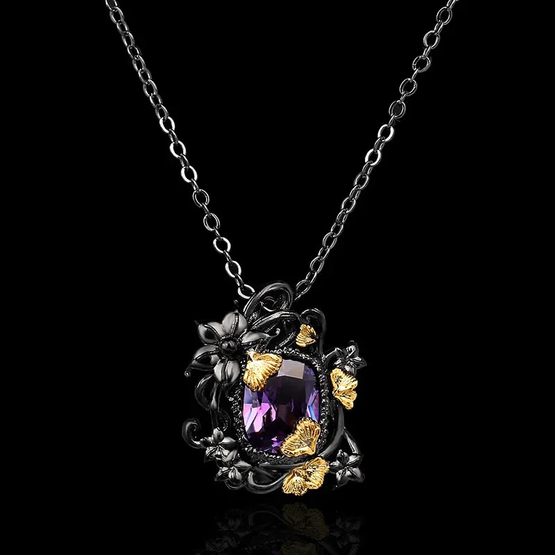 【送料無料】 】 ペンダント ネックレス 花 フラワー シルバー チェーン プラント レトロ 植物 レディース ライト 贅沢 925 アメジスト 気質 ジュエリー パーティ セーター