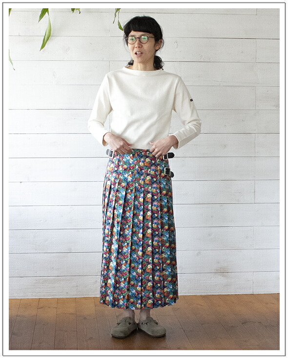O'NEIL OF DUBLIN（オニールオブダブリン） COTTON LIBERTY LOW WAIST PLEATS WRAP SKIRT 80cm(WITH PIN) コットンリバティーローウエストプリーツラップスカート