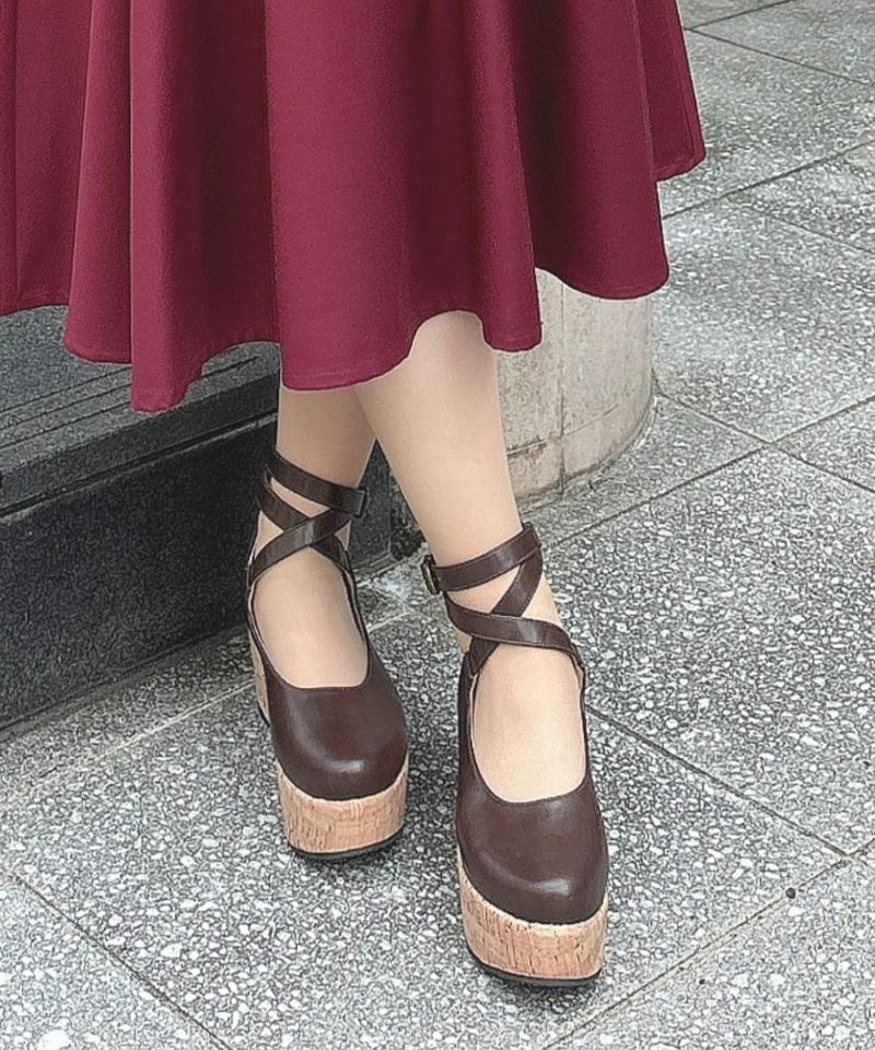 【P5倍】レディース パンプス クロス ストラップ 厚底 パンプス / クラシカル 上品 an another angelus アンアナザーアンジェラス [00BA01d001]画像