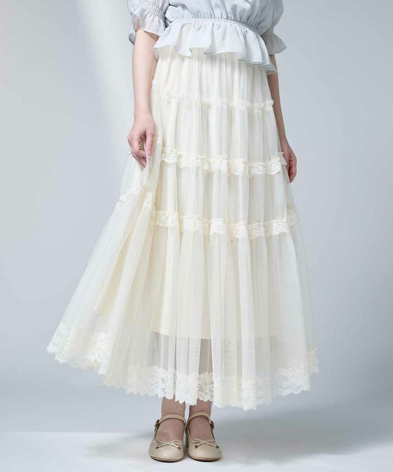 【SALE】レディース スカート レース フリル チュール ロング スカート / クラシカル 上品 きれいめ an another angelus アンアナザーアンジェラス [54BG03q012]