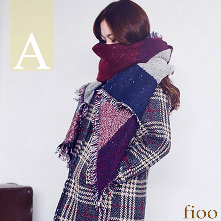 6カラー ストールマフラー かわいい ストール 上品 ロング ウール 厚手 大判 チェック マフラー