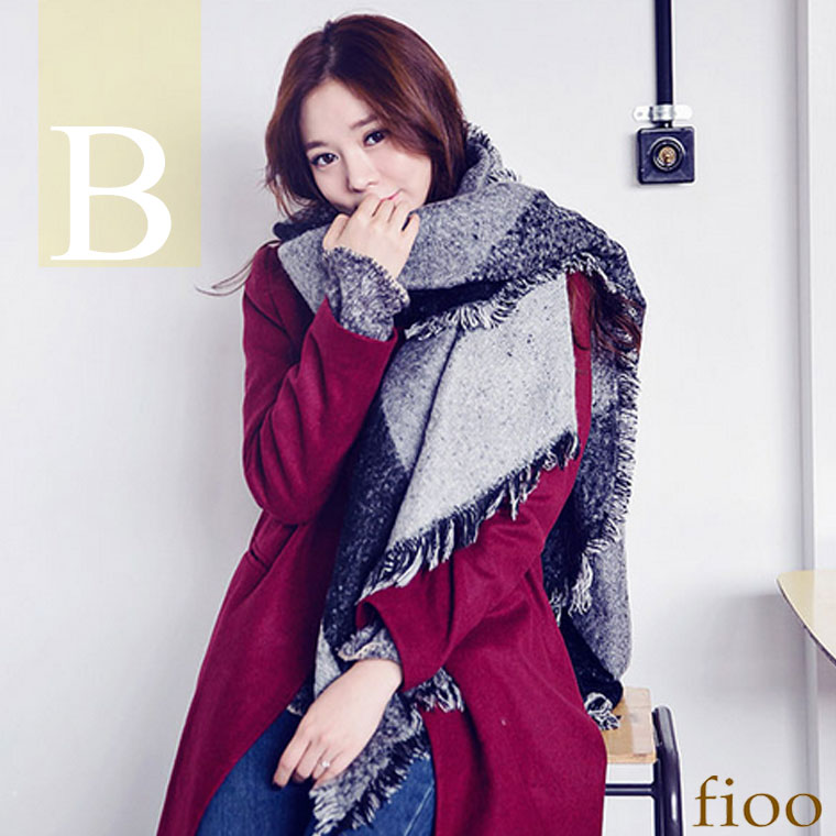 6カラー ストールマフラー かわいい ストール 上品 ロング ウール 厚手 大判 チェック マフラー