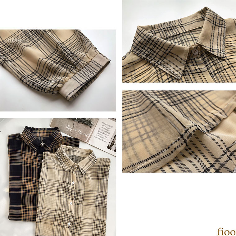Sale透け感チェックシャツ 3サイズ10カラーフラン シャツ 黒 無地 赤 レツド 青 ブルー