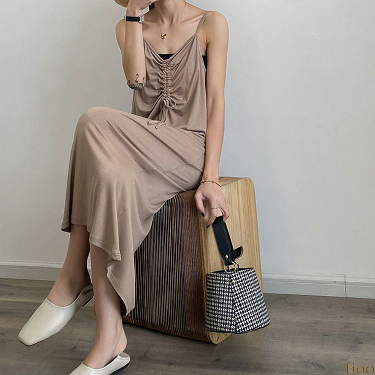 デザイン紐 マキシ丈 ボーダー柄 ロングワンピース サマーワンピース レディース ワンピース ロング丈 ボーダー