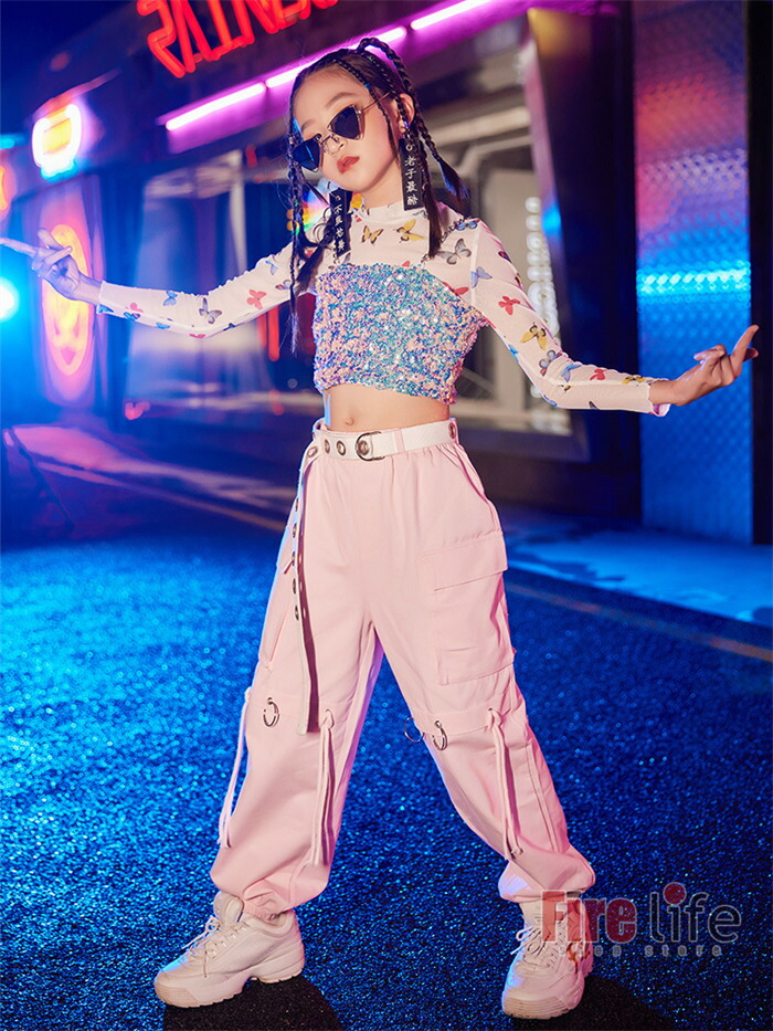 57%OFF!】 キッズ ダンス 衣装 アイドル 韓国 ピンク スパンコール 派手 ガールズダンス キラキラ