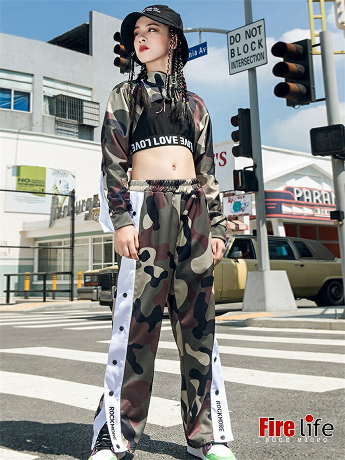 子供ダンス衣装 3点セット 女の子 迷彩トップス ワイドパンツ ロングパンツ へそ出し ジャージ ヒップホップ ジャズ Hiphop Urban イベント 練習着 キッズダンス衣装 送料無料 septicin Com