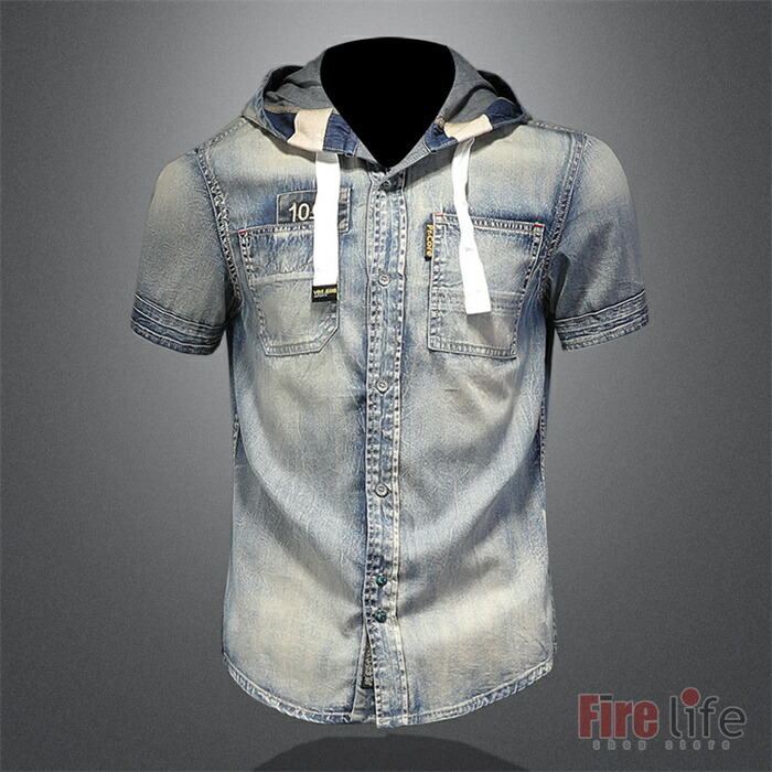 デニムプルオーバー メンズ トップス 半袖 心地よい イケメン 字 ヴィンテージ デニムジャンパー 独自性シャツ 着痩せ 乃父の日 M 4xl 送料無料 個性 デニムシャツ デニムジャケット Gpcsystems Ae