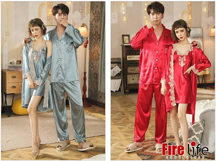 ペアパジャマ 長袖 冷感 夏用 パンツ ワンピース ナイトウェア ルームウェア セクシー レース カップル お揃い コットン お祝い プレゼント 部屋着 彼女 彼氏 夫婦 記念日 バント付き 送料無料 Butlerchimneys Com