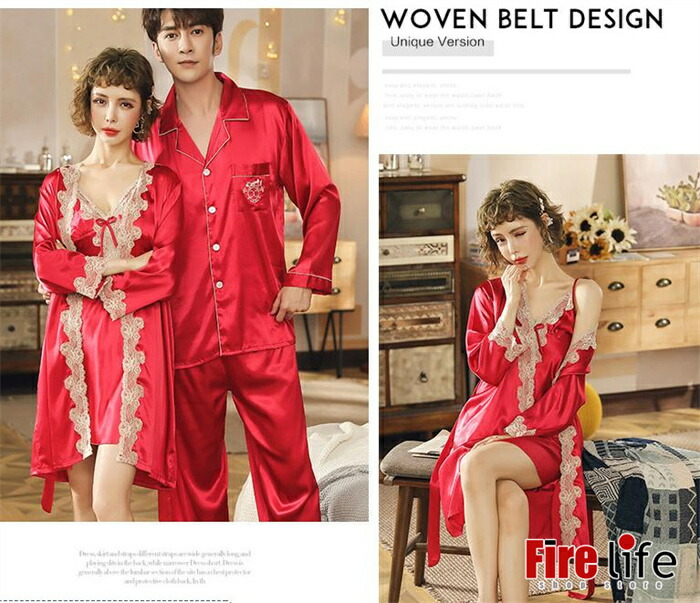 ペアパジャマ 長袖 冷感 夏用 パンツ ワンピース ナイトウェア ルームウェア セクシー レース カップル お揃い コットン お祝い プレゼント 部屋着 彼女 彼氏 夫婦 記念日 バント付き 送料無料 septicin Com