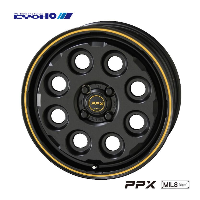 17×6.5J インセット +42 4H-100 17インチ 共豊 新品ホイール 4本 セミグロスブラック イエローライン