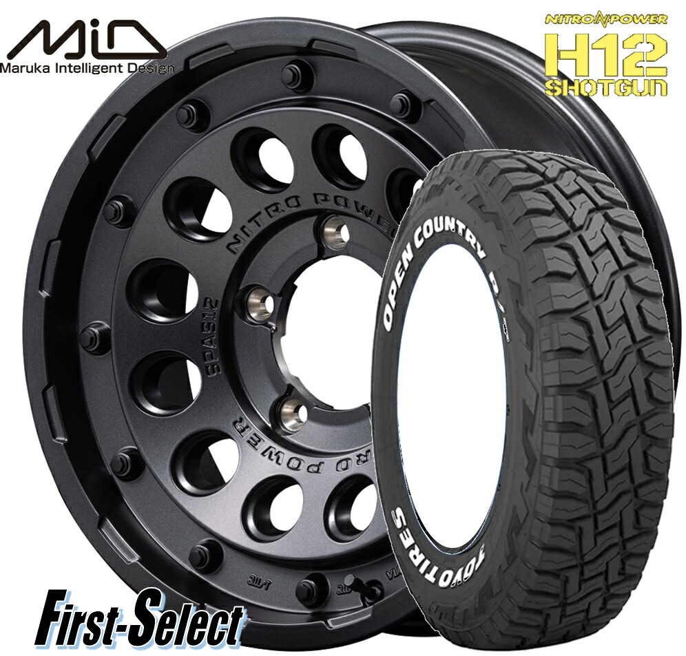 スズキ ジムニー ゴツゴツ系 MID NITROPOWER H12 SHOTGUN 16inch 5.5J +20 5H139.7 バレルブラック TOYO オープンカントリーR/T 185/85R16 ホワイトレター タイヤ ＆ ホイール新品 4本