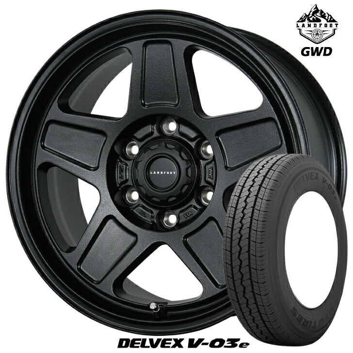 15×6.0J インセット +33 6H 139.7 タイヤ ホイールトピー ランドフット GWD ブラック 黒 新品 4本トーヨー デルベックス V-03e 195/80R15 107/105Nハイエース|ファーストセレクト