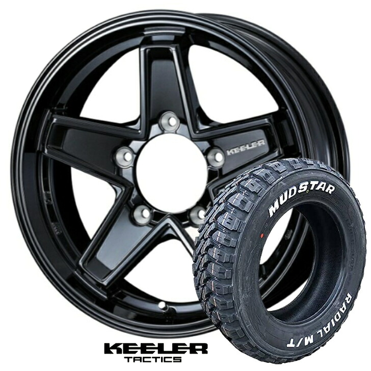 ジムニー JIMNY 新品 タイヤ ホイール 4本 ブラック ごつい 16×5.5J インセット +22 5H139.7 キーラー タクティクス 黒 215/70R16 100T マッドスター ラジアル M/T ホワイトレター