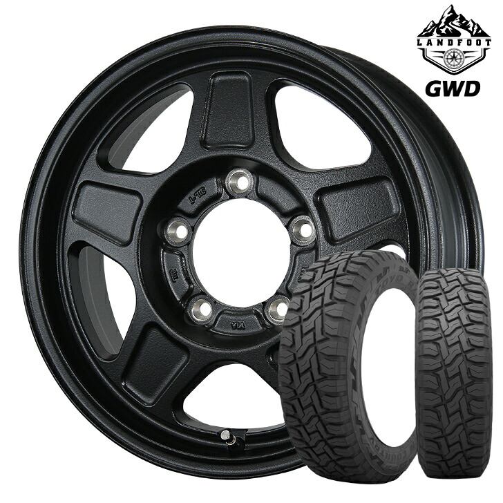スズキ ジムニー JIMNY 新品 タイヤ ホイール16インチ 5.5J インセット+20 5H 139.7 4本 トピー ランドフット GWD ブラック 純正キャップ対応トーヨー オープンカントリー R/T 215/70R16｜ファーストセレクト