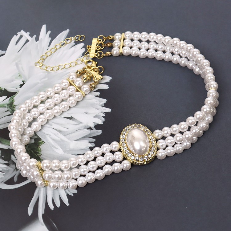 市場 パール 結婚式 お呼ばれ 二次会 ラインストーン装飾 発表会 1粒オーバル ネックレス ストーン レディース 3連 パーティー アクセサリー チョーカー