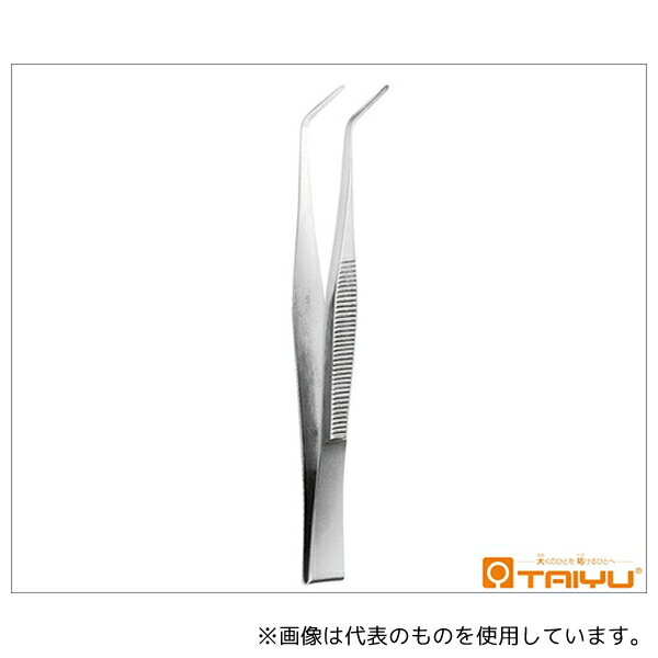 TAIYU(大祐医科工業) TY-074B 先曲鑷子 無鈎 折曲式 ダボ無 全長20cm