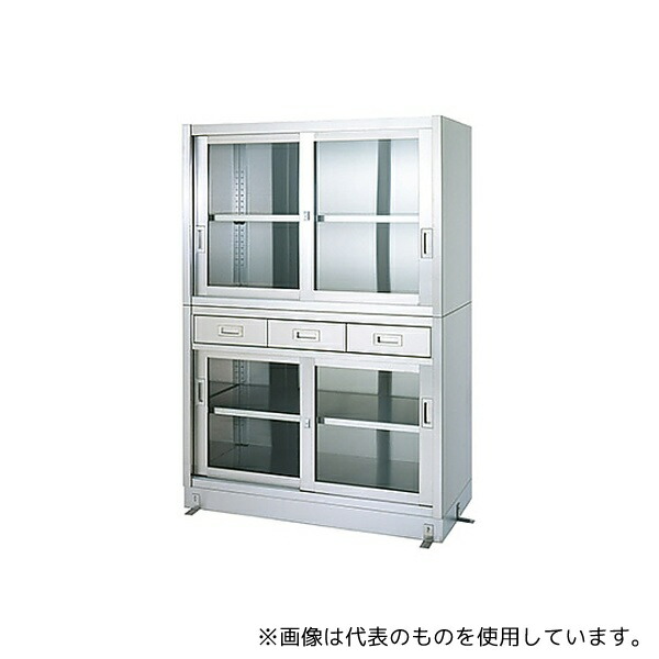 シンコー(業務用厨房機器) VDGG-18045 保管庫 (SUS430・二段式・引出付・上下ガラス扉仕様) 1800&times;450&times;1750｜セミプロＤＩＹ店ファースト