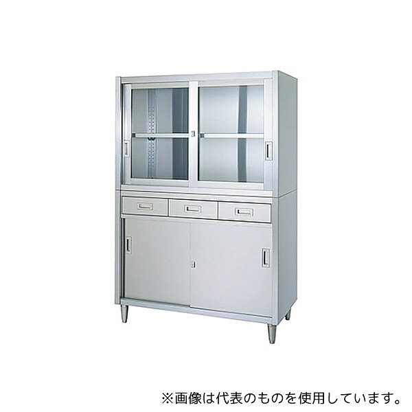 シンコー(業務用厨房機器) VADG-9045 保管庫アジャスト付 (SUS430・二段式・引出付・上部ガラス扉・下部ステンレス扉仕様) 900&times;450&times;1750｜セミプロＤＩＹ店ファースト