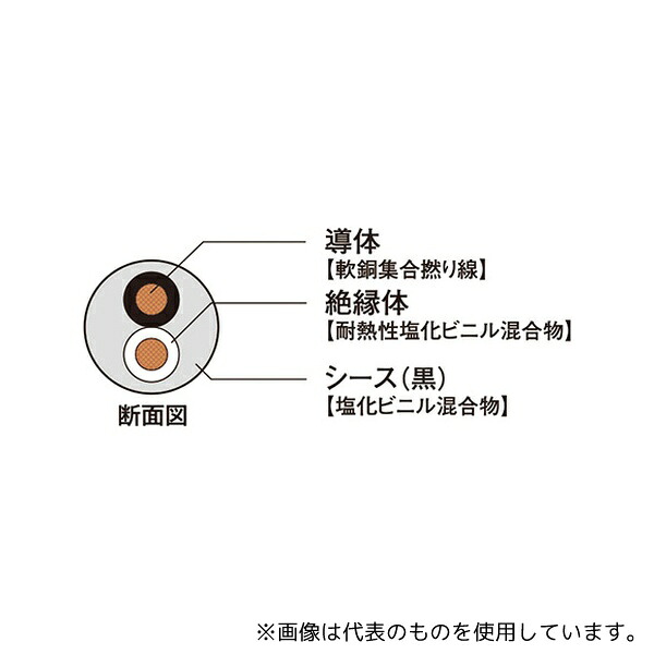 富士電線工業 1.25SQX2C 耐熱性ビニル絶縁ソフトビニルシースキャブタイヤケーブル ラバロンプラス 100m巻