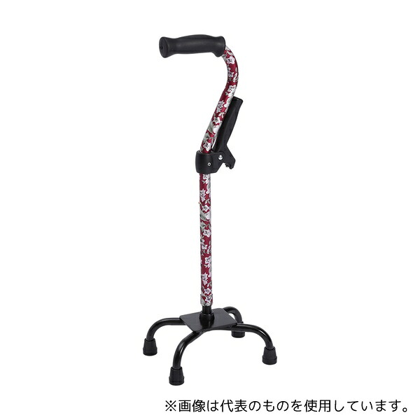 フジホーム WB3801 4点杖 補助グリップ付 花柄赤
