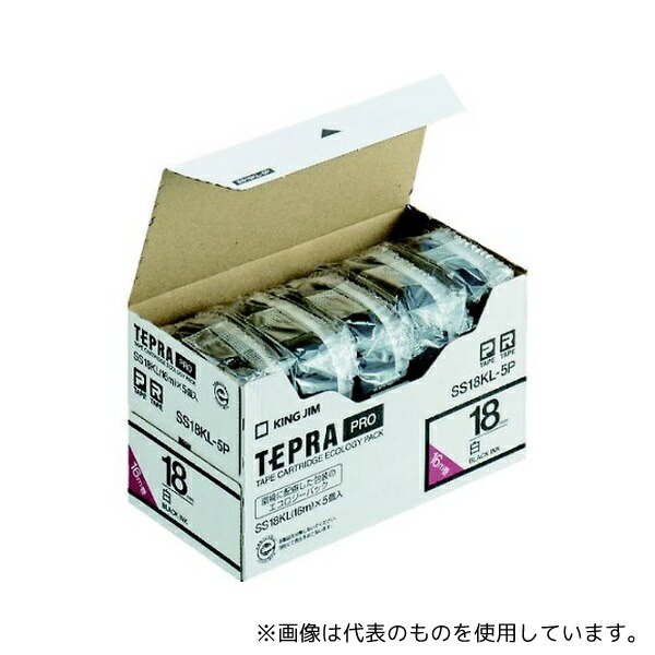 キングジム SS18KL-5P 純正「テプラ」PROテープ 18mm エコパック(5個入り)/白ラベル/黒文字 ロングテープ 長さ8m