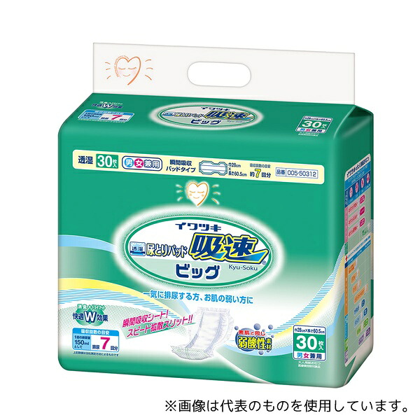 イワツキ 005-50312 透湿尿とりパッド 吸速 ビッグ 1ケース(30枚×4袋入)