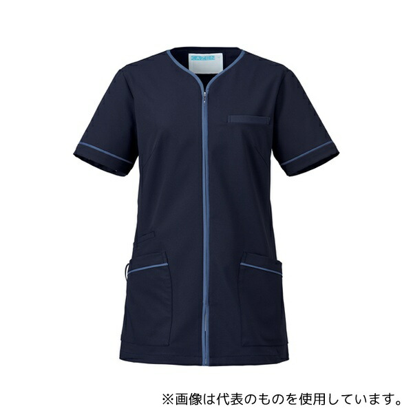 KAZEN 782-48 レディスジャケット半袖 ネイビー×スモーキーブルー 4L