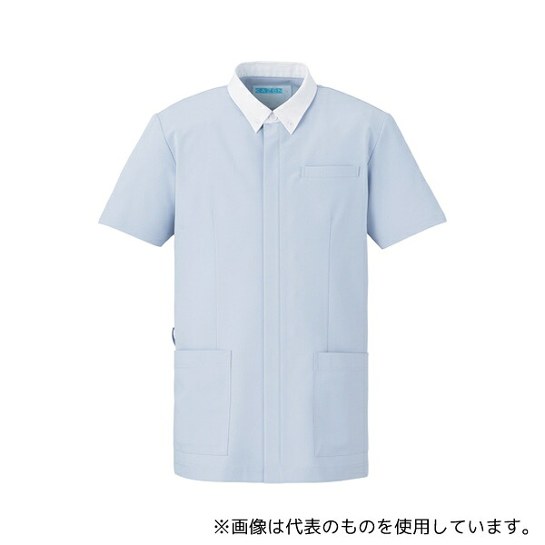 KAZEN 760-41 メンズジャケット半袖 サックス×ホワイト M