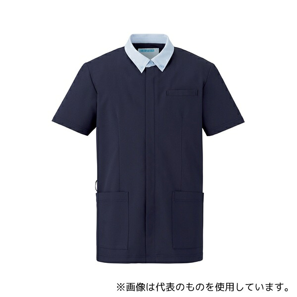 KAZEN 760-48L メンズジャケット半袖 ネイビー×サックス LL