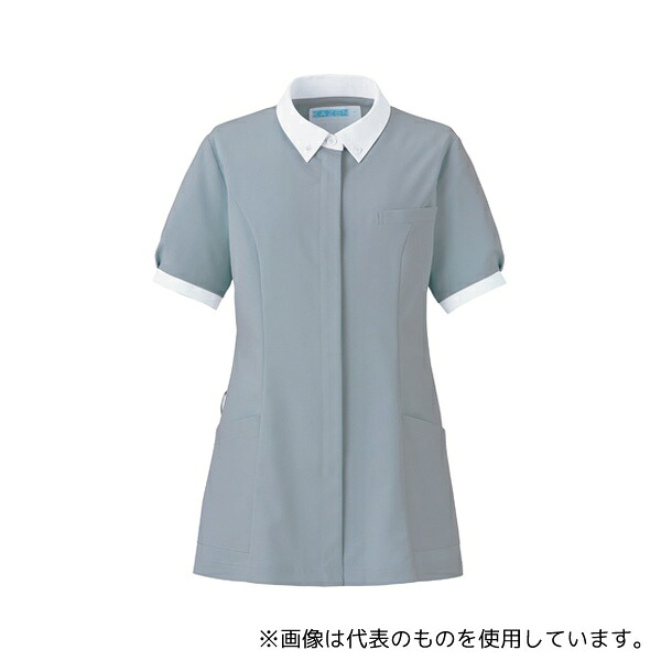 KAZEN 773-46 レディスジャケット半袖 グレー×ホワイト 3L