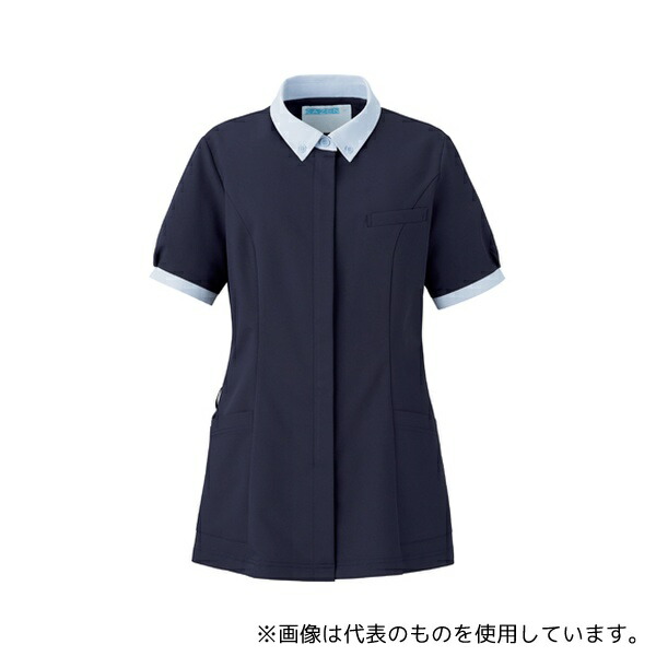 KAZEN 773-48 レディスジャケット半袖 ネイビー×サックス L