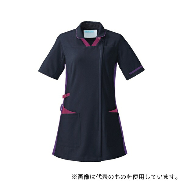 KAZEN 996-47 レディススクラブ半袖衿付 ネイビー×プラム×バイオ 4L
