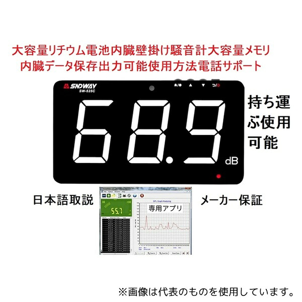 SNDWAY SW525C D リチウム電池内蔵 データロガー機能付 壁掛け騒音計