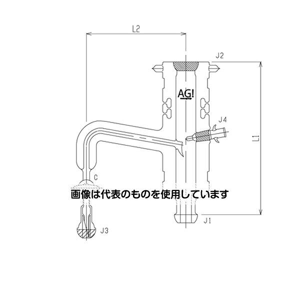旭製作所 気相サンプリングアダプター A ガラスコック メッキ付 50/30 250mm 3582-JE-L-P 入数：1個