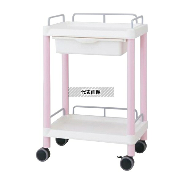 アズワン ME11EH-AS ピンク【組立済み】モバイルイージーカート(ガード枠付き:ピンク) 引出しあり 2段 540×370×820 [法人限定]
