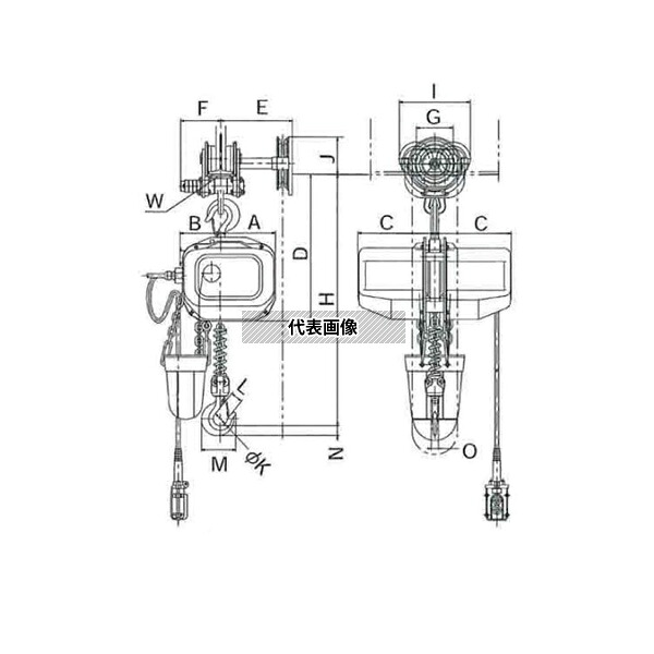 象印チェンブロック FA3G-0.49-6M2P200V(FA3G-K4960) 電気チェーンブロック(過負荷防止付) 定格荷重(t):0.49