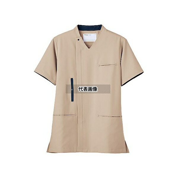 ミドリ安全 VEM7001-UE-5L 作業服 メディカルウェア ベルデクセル スクラブ上 ベージュ×ダークネイビー 5Lサイズ