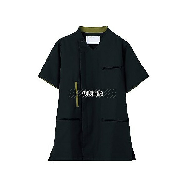 ミドリ安全 VEM7009-UE-5L 作業服 メディカルウェア ベルデクセル スクラブ上 ブラック×カーキ 5Lサイズ