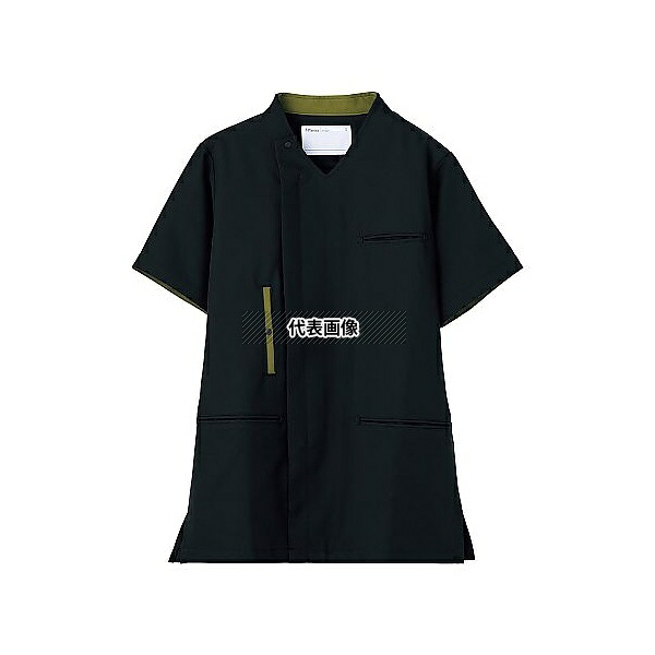 ミドリ安全 VEM7009-UE-SS 作業服 メディカルウェア ベルデクセル スクラブ上 ブラック×カーキ SSサイズ