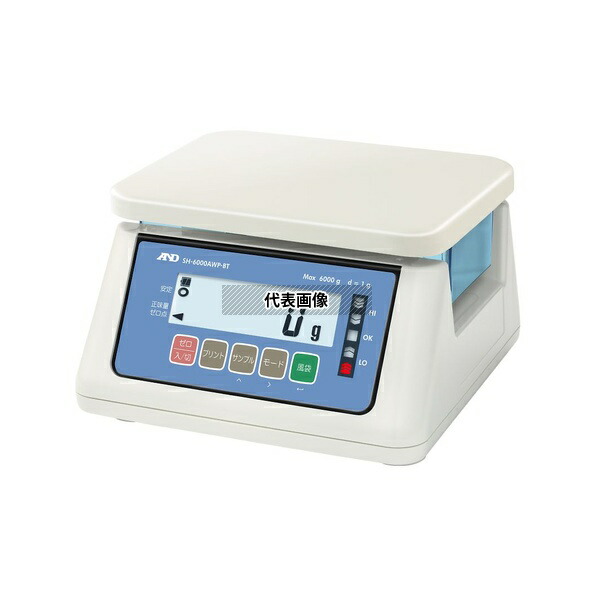 エー・アンド・デイ SH6000AWP-BT-00J00 コンパレータライト付き防塵防水はかり ワイヤレス通信モデル SH-AWP-BTシリーズ ひょう量:6000g 最小表示:0.2g/0.5g/1g※/2g:※が出荷時設定(内部設定にて切替可能) JCSS校正付