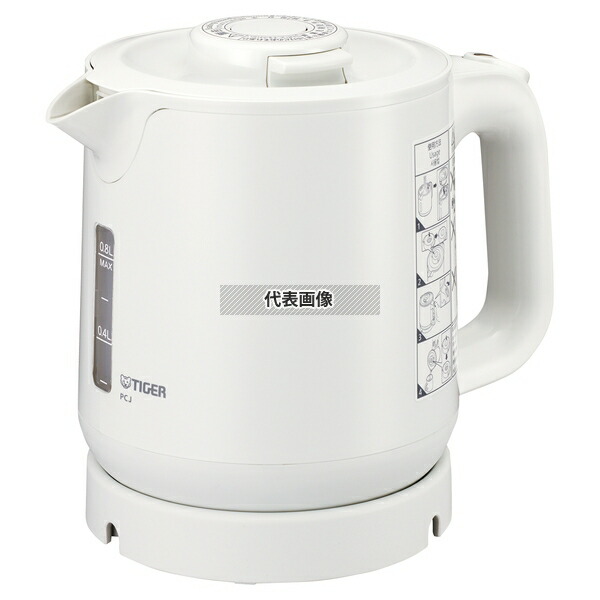 タイガー 蒸気レス 電気ケトル PCJ-H081 (W) ホワイト 0.8L 148×223×H198 電気ケトル No.3535810