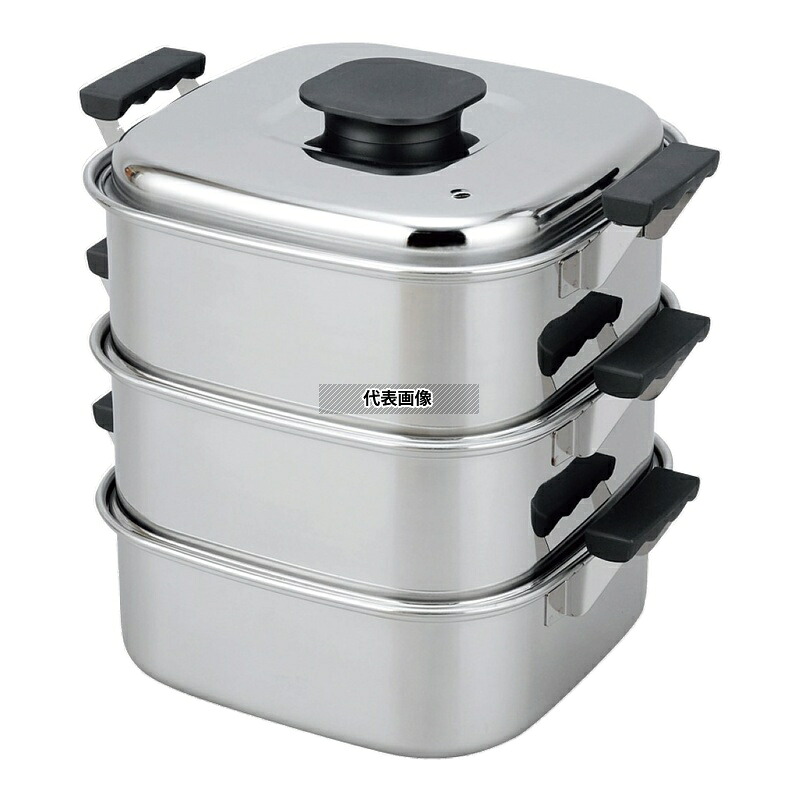 神子島製作所 モモ 18-0 プレス 角蒸器 3段 29cm 1段：約1.2升 蒸器 No.0472900｜セミプロＤＩＹ店ファースト