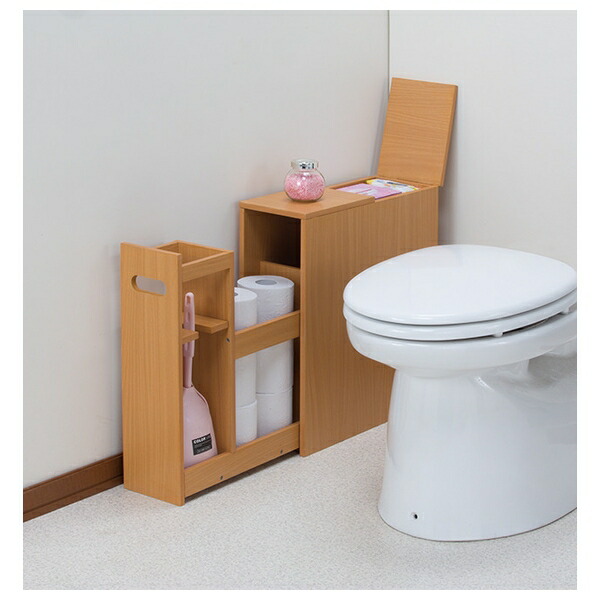 NEW薄型スライドトイレラック ナチュラル [0351010] | スリム トイレラック トイレ収納 トイレットペーパーラック 完成品