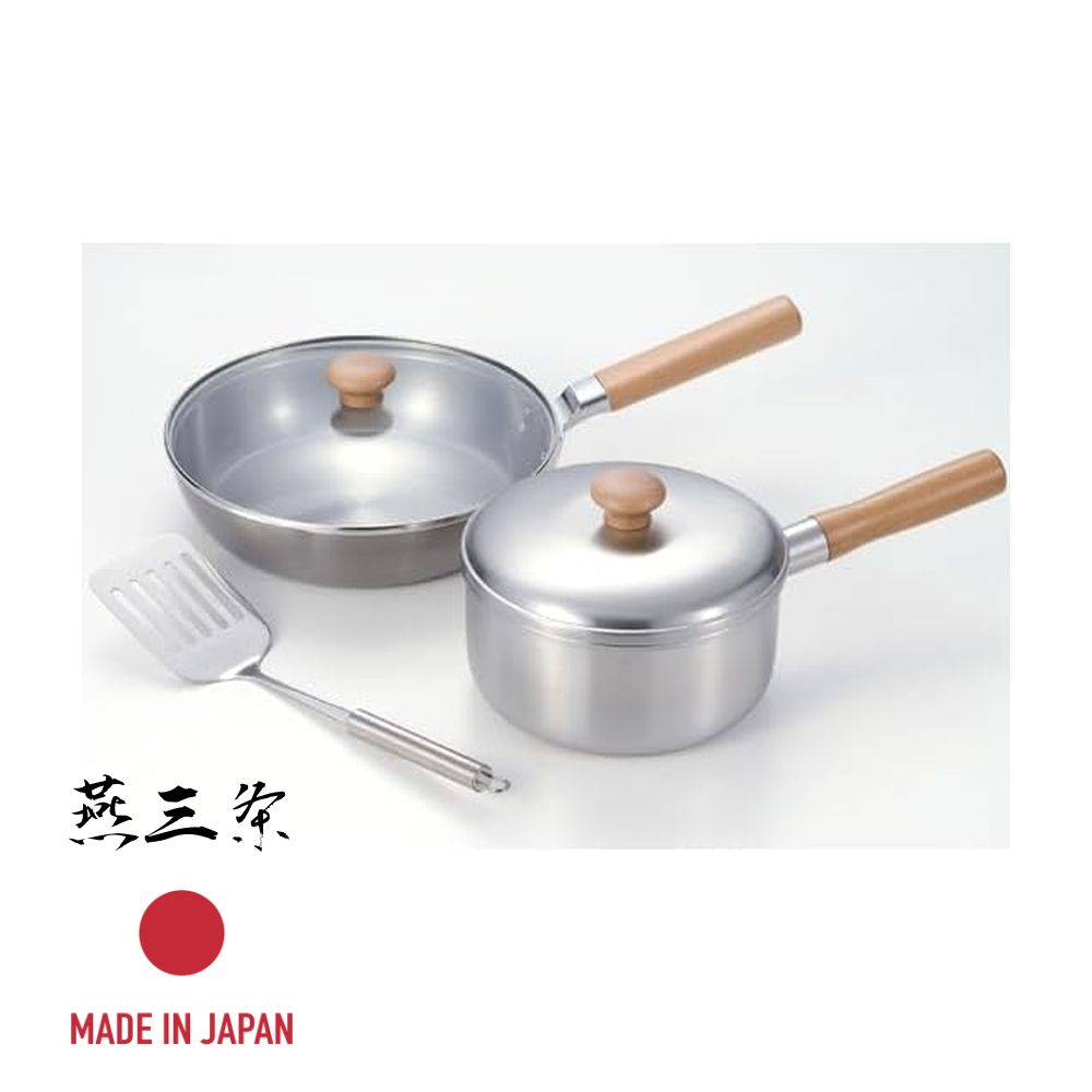 【2個セット】燕三条 CS-049 千歳 片手鍋 18cm&蓋付フライパン 24cmツール付 | 燕三条 日本製 おしゃれ 鍋 フライパン 片手鍋18cm ターナー付 ステンレス鍋 片手鍋 ツール付 木柄片手鍋 鉄 IH対応 ガス火対応 調理器具 キッチン